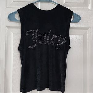 Juicy Couture Black Velour Rhinestone Logo Tank Top Sleepwear Size Medium